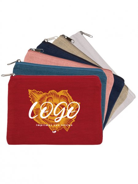 Pochette en toile de jute et coton juco KI0723, tous les coloris et exemple de logo imprimé Pochette en toile de jute et coton juco KI0723, tous les coloris et exemple de logo imprimé