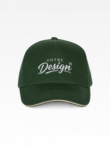 Casquette personnalisée boucle métallique KP124 Forest Green / Beige personnalisée avec votre logo brodé sur le panneau avant