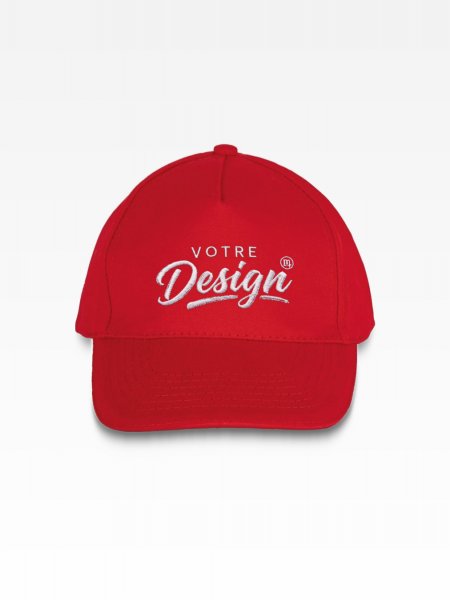 Exemple de marquage personnalisé sur la casquette enfant avec liseré contrasté KP148