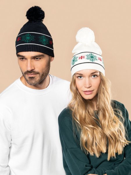 vue face bonnet de noel à broder bleu navy et off white vue face bonnet de noel à broder bleu navy et off white