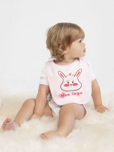 Exemple d'image imprimée sur le bavoir bébé LW082 en coloris Pale Pink