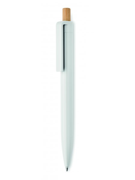 Stylo bille avec bouton poussoir en bambou personnalisable Blanc