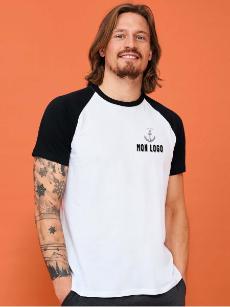 T-shirt à manches contrastées Funky coloris Blanc/Noir avec exemple de logo imprimé T-shirt à manches contrastées Funky en coloris Blanc/Noir avec exemple de logo imprimé sur le coeur