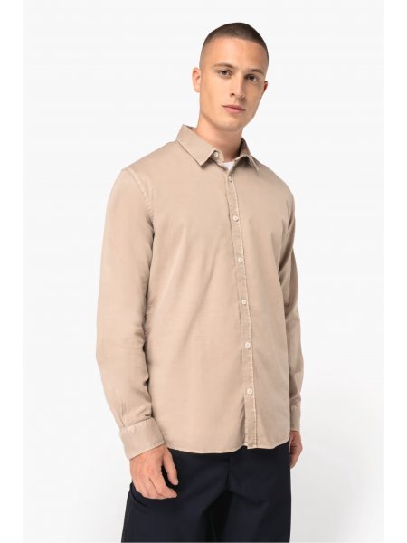Chemise en coton bio delave pour homme NS502 portee, vue de face