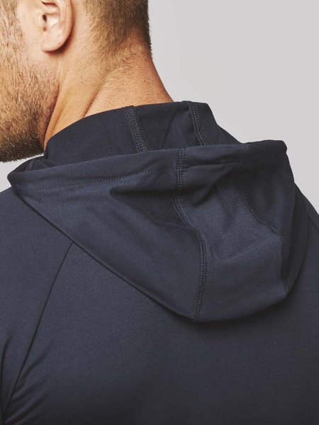 Zoom sur la capuche du sweat de sport PA360 en coloris Navy