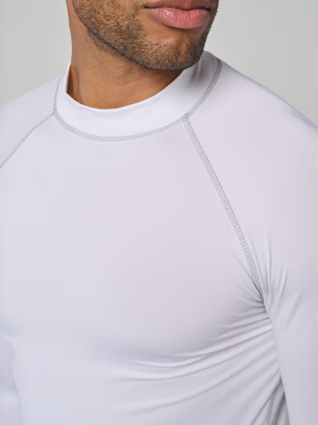 T-shirt technique à manches longues avec protection anti-UV unisexe PA4017 vu détaillée en coloris blanc