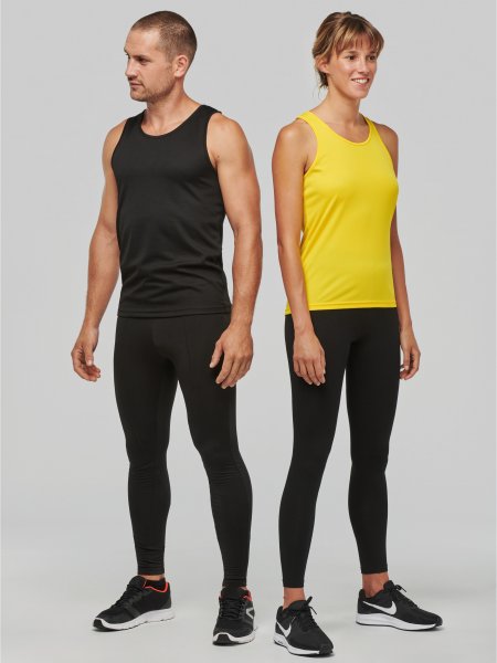 Débardeurs de sport modèles homme et femme en coloris Black et True Yellow Débardeurs de sport modèles homme et femme en coloris Black et True Yellow