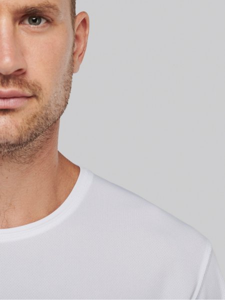 Détails de l'encolure du tee shirt de sport pour homme PA443 en coloris blanc Détails de l'encolure du tee shirt de sport pour homme PA443 en coloris blanc