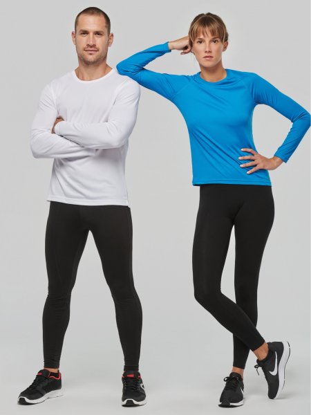 Tee shirt de sport manches longues modèles homme et femme en coloris blanc et aqua blue Tee shirt de sport manches longues modèles homme et femme en coloris blanc et aqua blue