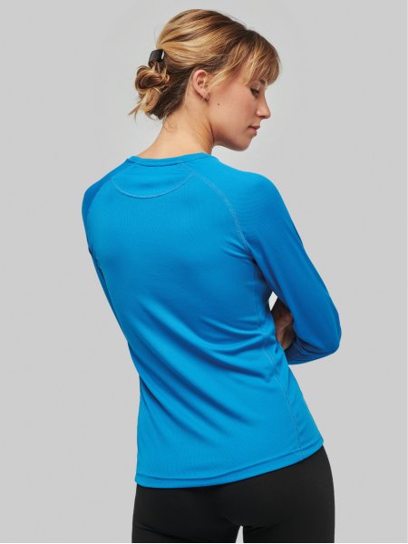 Dos tu tee shirt de sport manches longues pour femme PA444 en coloris Aqua Blue Dos tu tee shirt de sport manches longues pour femme PA444 en coloris Aqua Blue