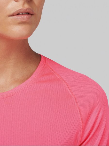 Détails encolure et épaule du tee shirt de sport manches longues pour femme PA444 en coloris Fluorescent Pink Détails encolure et épaule du tee shirt de sport manches longues pour femme PA444 en coloris Fluorescent Pink