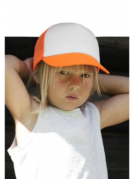 Casquette enfant à personnaliser style trucker en coloris orange/white Casquette enfant à personnaliser style trucker en coloris orange/white