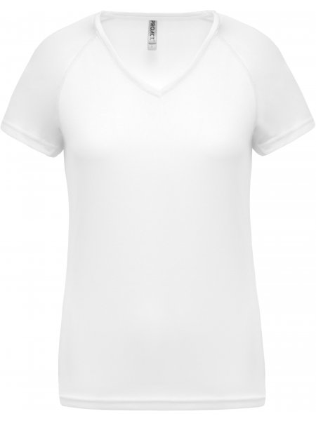 T-shirt de sport manches courtes col v femme White