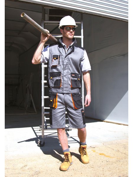 Short de travail R319X - packshot Short de travail multipoches Lite R319X en coloris Grey / Black / Orange