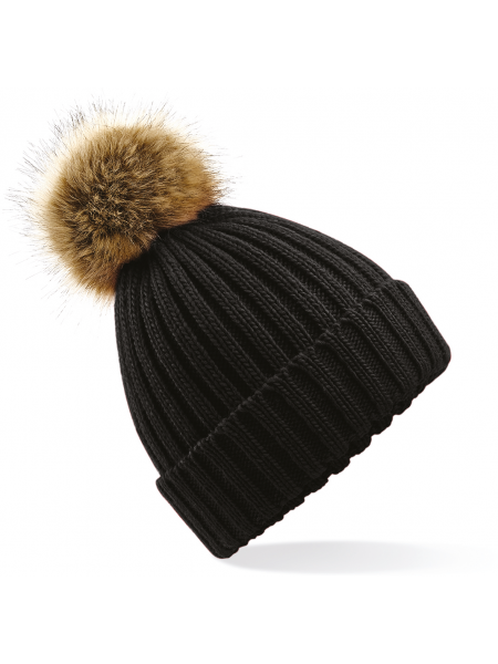 Bonnet épais avec pompon en fausse fourrure personnalisable Black