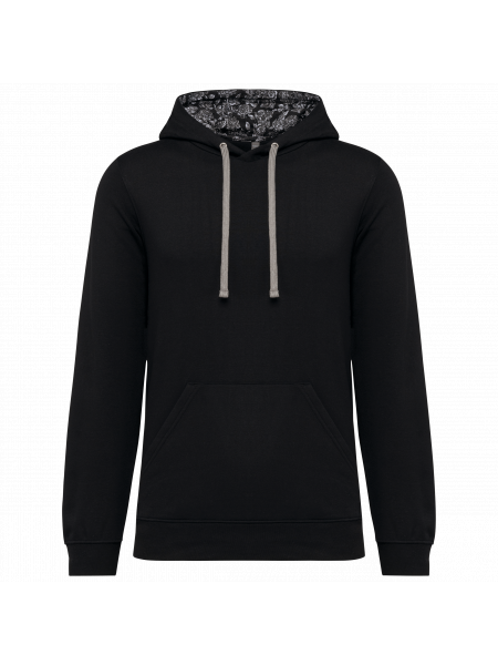 Sweat-shirt à capuche contrastée à motifs unisexe personnalisable Black