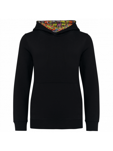 Sweat-shirt à capuche contrastée à motifs enfant unisexe personnalisable Black