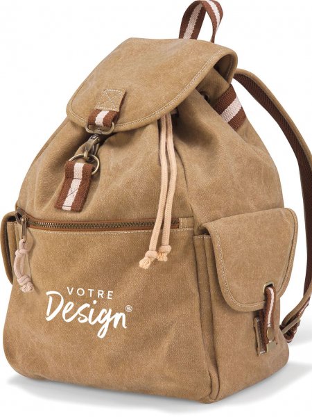 Sac à dos vintage en toile personnalisable de face Sac à dos vintage en toile personnalisable de face