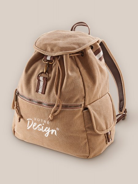 Sac à dos vintage en toile QD612 Sahara personnalisé avec votre design sur la poche avant