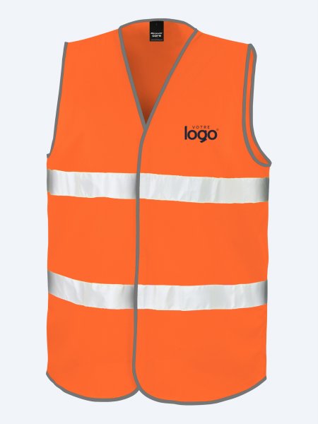 Packshot du gilet de sécurité R200X en coloris Fluorescent Orange avec simulation de marquage logo sur le cœur