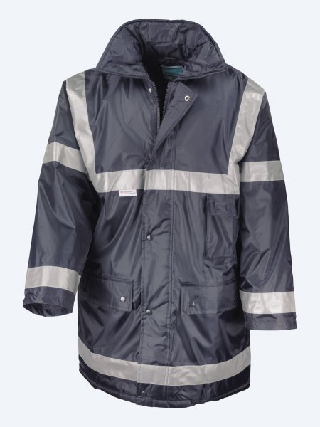 Packshot de la parka de sécurité matelassée R23 en coloris Navy vu de face sur fond gris