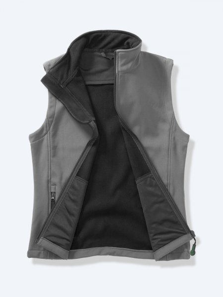 Gilet softshell femme R232F coloris gris ouvert sur sa doublure polaire noire Gilet softshell femme R232F coloris gris ouvert sur sa doublure polaire noire