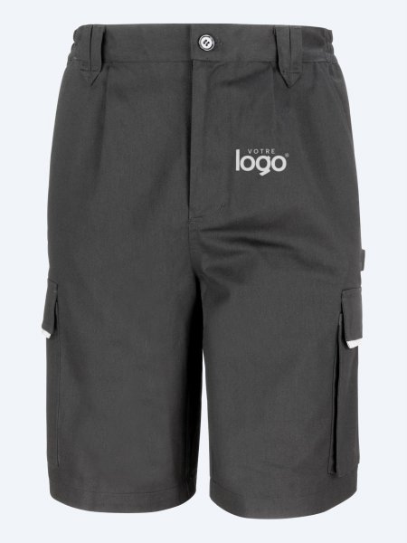 Short de travail R309X Black - simulation de marquage Packshot du short de travail multipoches R309X en coloris Black avec simulation de marquage logo sur la cuisse