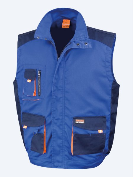 Gilet multipoches Lite R317X en coloris Royal / Navy / Orange vu de face sur fond gris