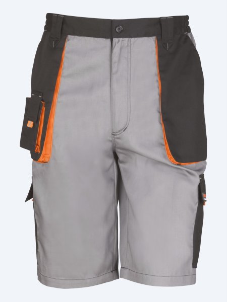 Short de travail R319X Grey / Black / Orange - vue de face Short de travail Lite R319X en coloris Grey / Black / Orange vu de face sur fond gris