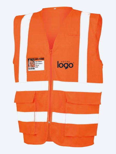Gilet de sécurité orange fluo à personnaliser Gilet de sécurité orange fluo à personnaliser