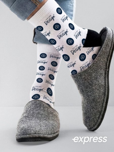 Chaussettes personnalisées en livraison express Chaussettes personnalisées avec motif répété en livraison express