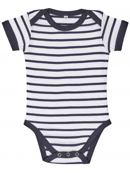 Body bébé à rayures personnalisé - Sol's Miles Baby Blanc / Marine