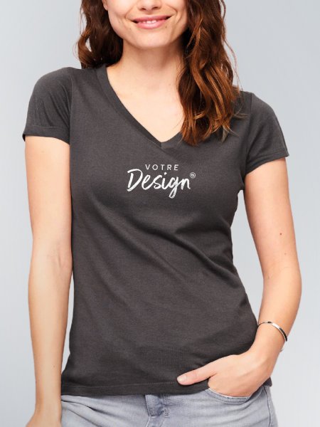 T shirt col V femme Moon en coloris Gris foncé avec votre design imprimé T shirt col V femme Moon en coloris Gris foncé avec votre design imprimé