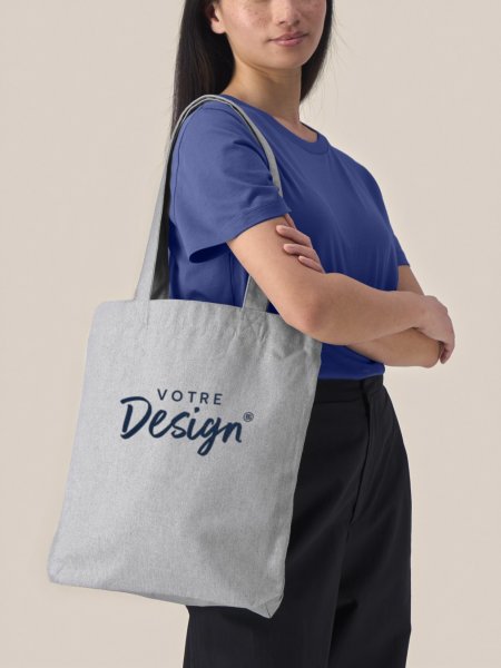 Tote Bag STAU760 Heather Grey personnalisé avec votre logo, porté à l'épaule