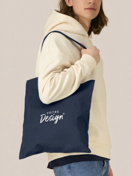 Light Tote Bag STAU773 French Navy personnalisé avec votre logo, porté à l'épaule