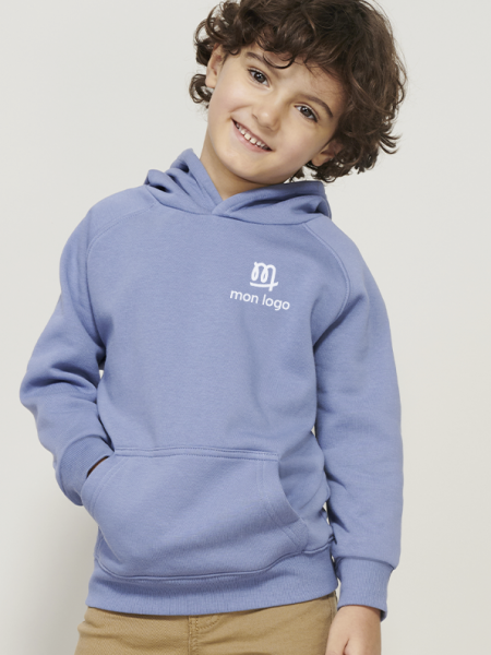 vue sweat bio enfant bleu avec logo 
