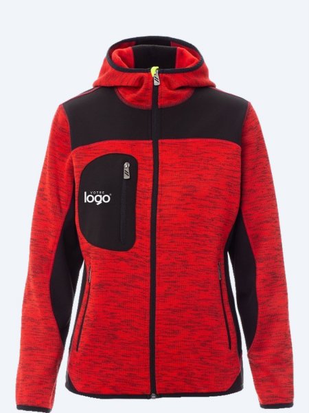 Veste softshell femme Trip Lady effet chiné rouge personnalisée avec votre logo sur la poche poitrine Veste softshell femme Trip Lady effet chiné rouge personnalisée avec votre logo sur la poche poitrine