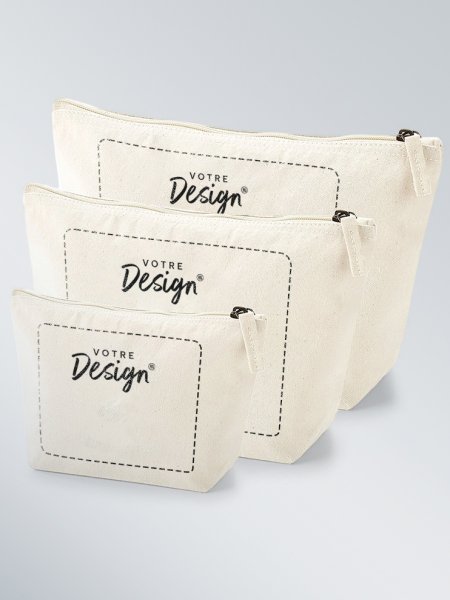 Pochettes en coton bio WM840 en coloris natural, avec zone de personnalisation sur les trois formats