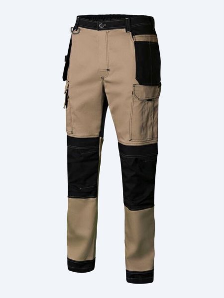 Pantalon de travail V3019S Beige - vue de face Pantalon de travail stretch bicolore V3019S en coloris Beige vu de face sur fond gris