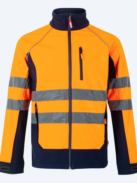 Blouson softshell haute visibilité orange fluo et marine Blouson softshell haute visibilité orange fluo et marine
