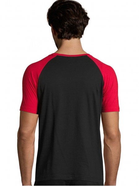 Dos du t-shirt Funky à manches contrastées coloris Noir/Rouge Vue de dos du t-shirt à manches contrastées Funky en coloris Noir/Rouge