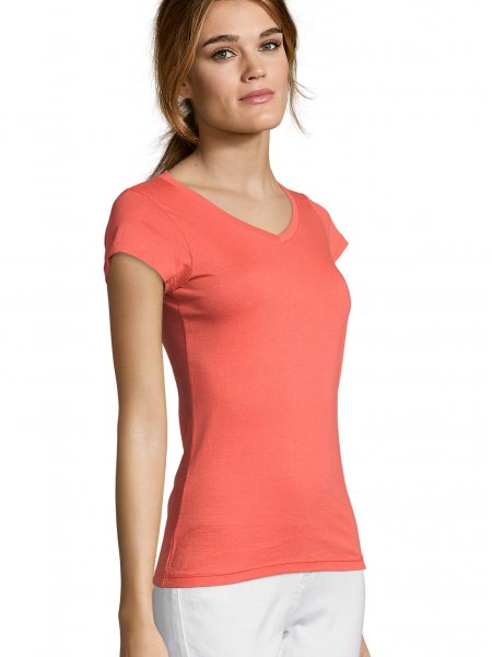 T shirt col V femme Moon en coloris Corail T shirt col V femme Moon en coloris Corail
