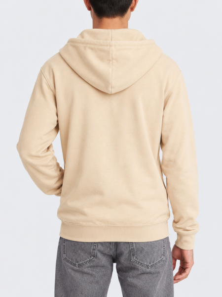 Mannequin homme de dos portant le sweat zippé à capuche unisexe JH050 couleur desert sand