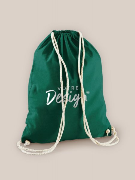 Sac à dos à cordelettes en coton Westford Mill W110 Bottle Green personnalisé avec votre design