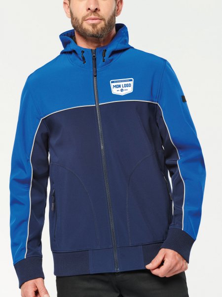 Veste softshell personnalisable WK450 avec exemple de logo floqué Veste softshell personnalisable WK450 avec exemple de logo floqué