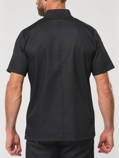 mannequin homme de dos portant la Veste de cuisine écoresponsable manches courtes unisexe personnalisable