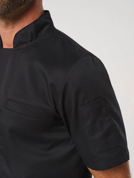 zoom sur le col de la Veste de cuisine écoresponsable manches courtes unisexe personnalisable