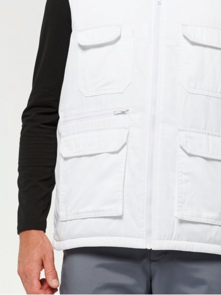 Zoom sur les poches avant du gilet WK607 en coloris White