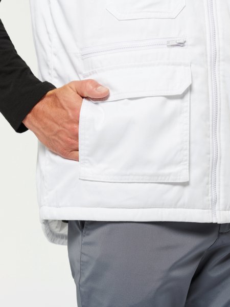 Zoom sur la poche latérale du gilet WK607 en coloris White