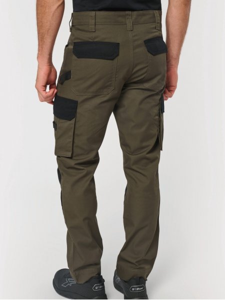 mannequin homme de dos portant le Pantalon de travail bicolore homme personnalisable